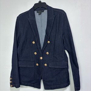 Rachel Zoe Women's Medium Dark Denim Gold Colored Button Double Breasted Blazer